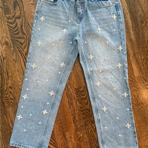 Embroidered Blue Boyfriend Jeans